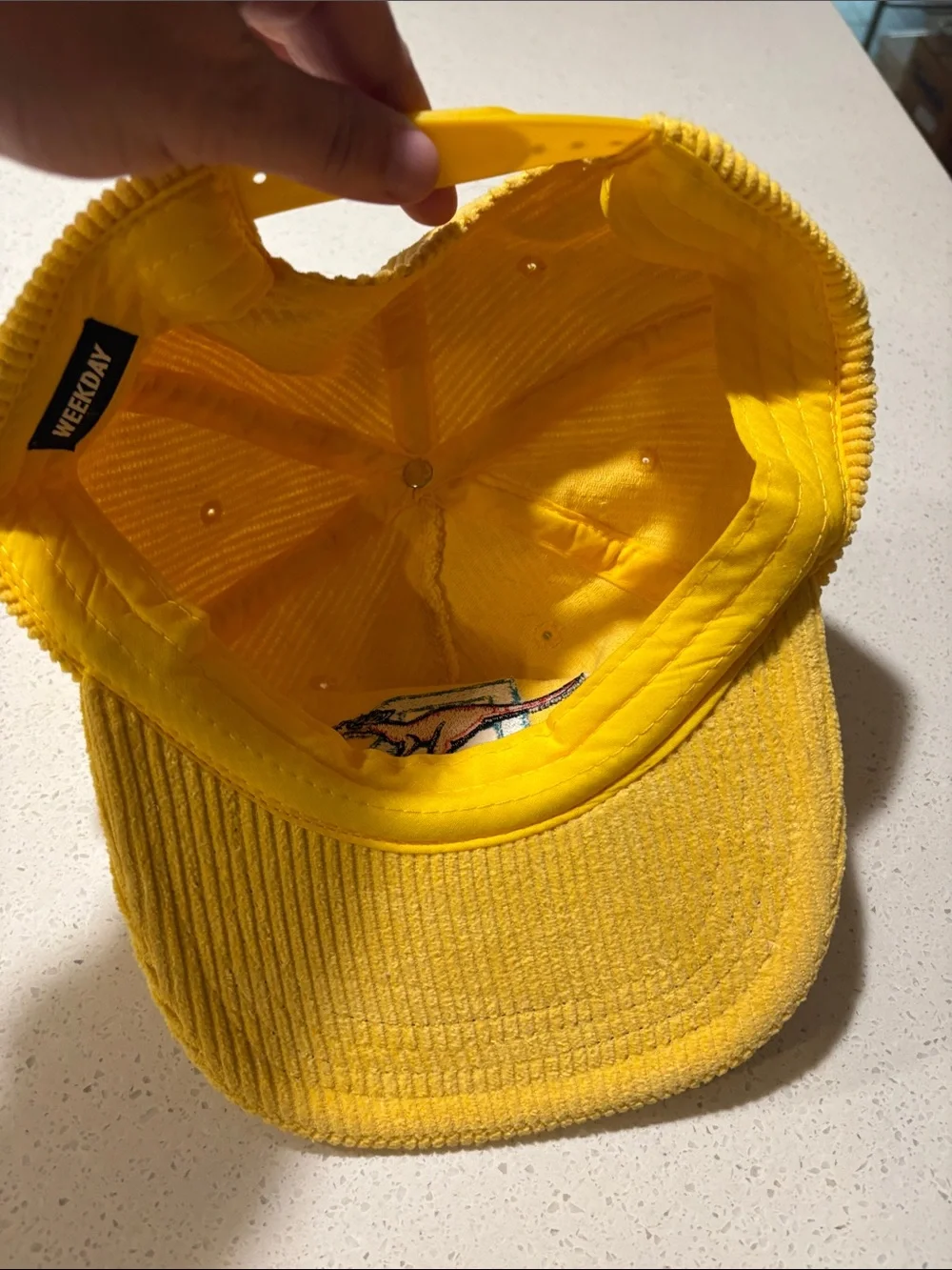 Weekday Yellow Corduroy Cap with Embroidered Kangaroo Patch